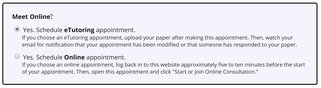 image of appointment options